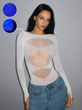 Women's Solid Color Crew Neck Long Sleeve Sexy Fitted Mesh Bodysuit